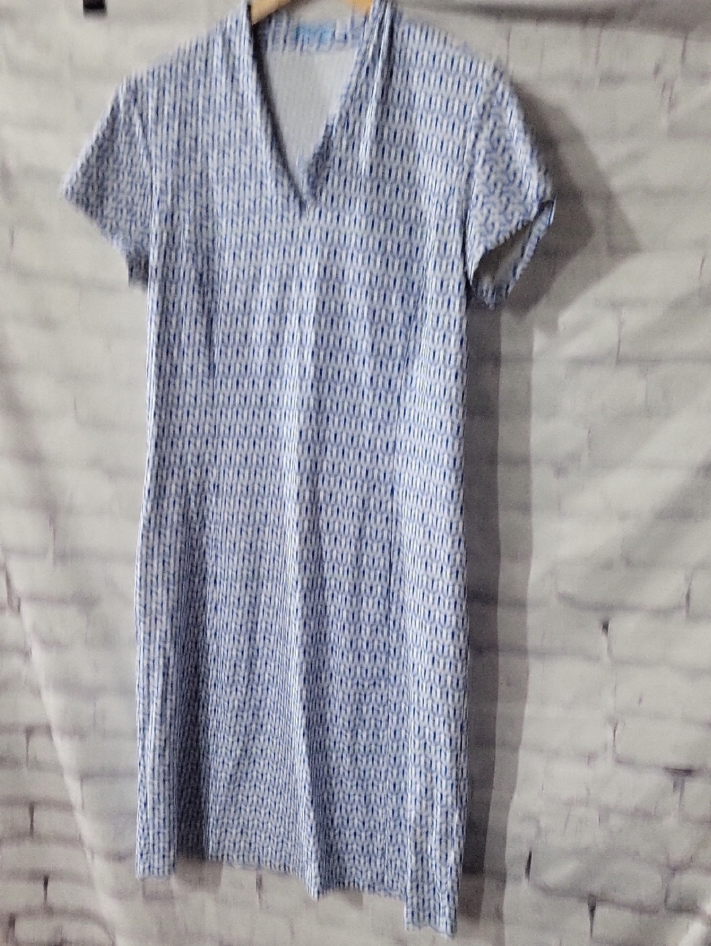 J. McLaughlin Blue and White Geometric Knit Dress